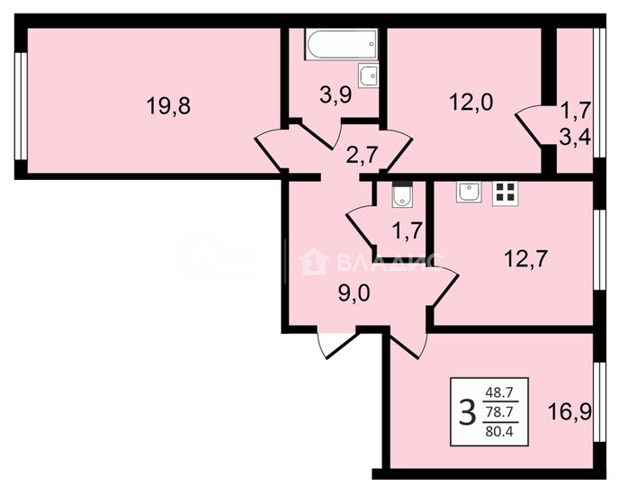 80,5 м², 3-комнатная квартира 8 748 520 ₽ - изображение 29