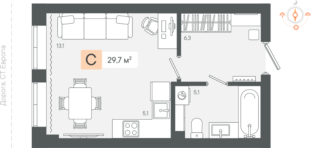 27,6 м², квартира-студия 3 611 241 ₽ - изображение 65