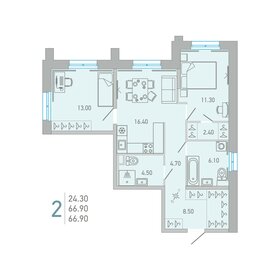 Квартира 66,9 м², 2-комнатная - изображение 1