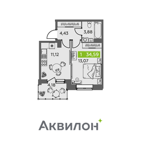 Квартира 34,6 м², 1-комнатная - изображение 1