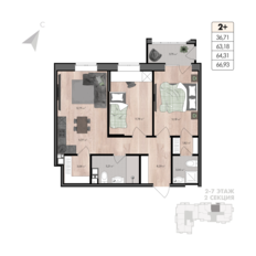 Квартира 66,9 м², 3-комнатная - изображение 2