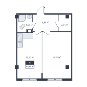 Квартира 46,4 м², 1-комнатная - изображение 1