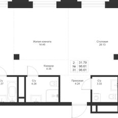 Квартира 96,6 м², 2-комнатная - изображение 3
