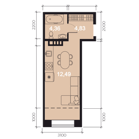Квартира 30 м², 1-комнатная - изображение 1