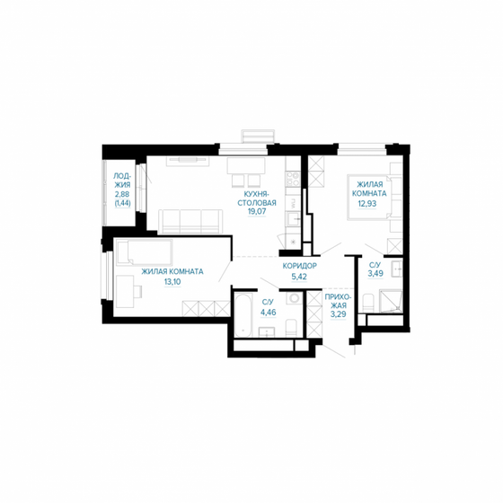 55,3 м², 2-комнатная квартира 9 841 000 ₽ - изображение 21