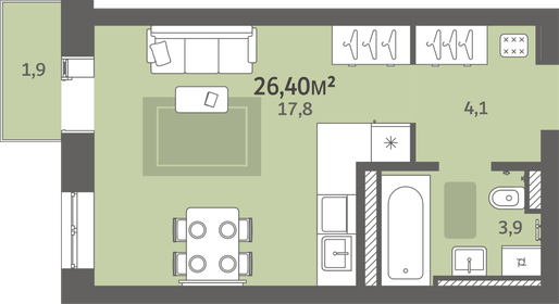 Квартира 26,4 м², студия - изображение 1