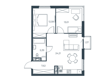Квартира 64 м², 2-комнатная - изображение 1