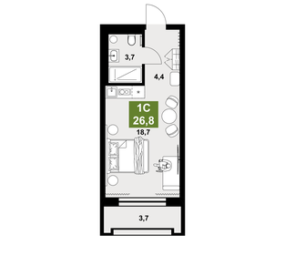 Квартира 26,8 м², 1-комнатные - изображение 1