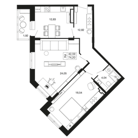 Квартира 74,2 м², 2-комнатная - изображение 1