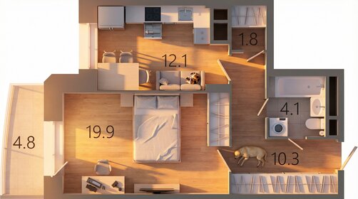 Квартира 49,7 м², 1-комнатная - изображение 1