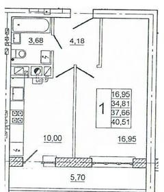 Квартира 40,7 м², 1-комнатная - изображение 1
