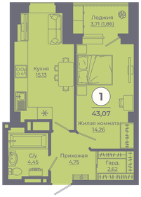 Квартира 43 м², 1-комнатная - изображение 1