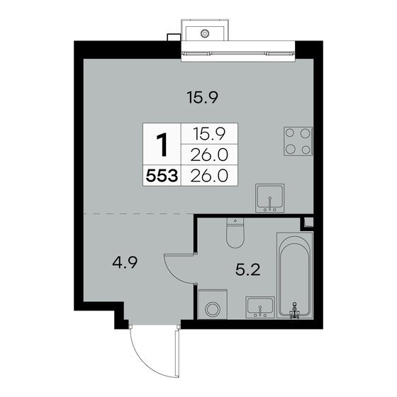 26 м², 1-комнатная квартира 11 943 582 ₽ - изображение 1