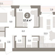 Квартира 57,4 м², 3-комнатная - изображение 2