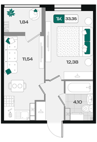 Квартира 33,4 м², 1-комнатная - изображение 1