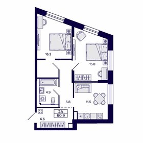 Квартира 60,9 м², 2-комнатная - изображение 1