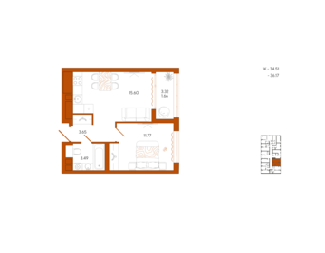 Квартира 36,2 м², 1-комнатная - изображение 1