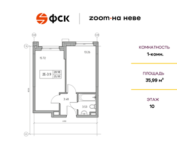 Квартира 36 м², 1-комнатные - изображение 1