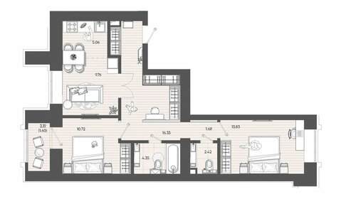 Квартира 65,8 м², 3-комнатная - изображение 2
