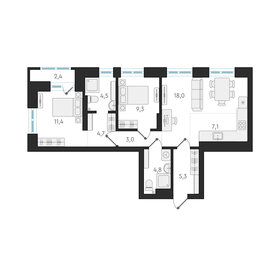 Квартира 68,1 м², 3-комнатная - изображение 1