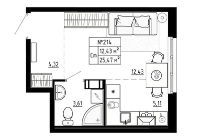 Квартира 25,5 м², студия - изображение 1