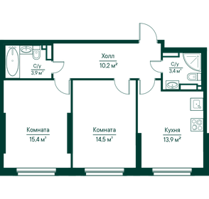 Квартира 61,3 м², 2-комнатная - изображение 1