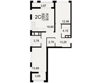 Квартира 73,6 м², 2-комнатная - изображение 1
