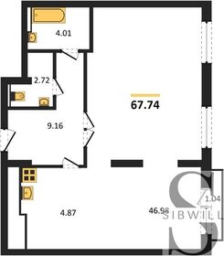 Квартира 67,7 м², 1-комнатная - изображение 1