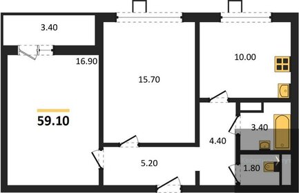 Квартира 59,1 м², 2-комнатная - изображение 1