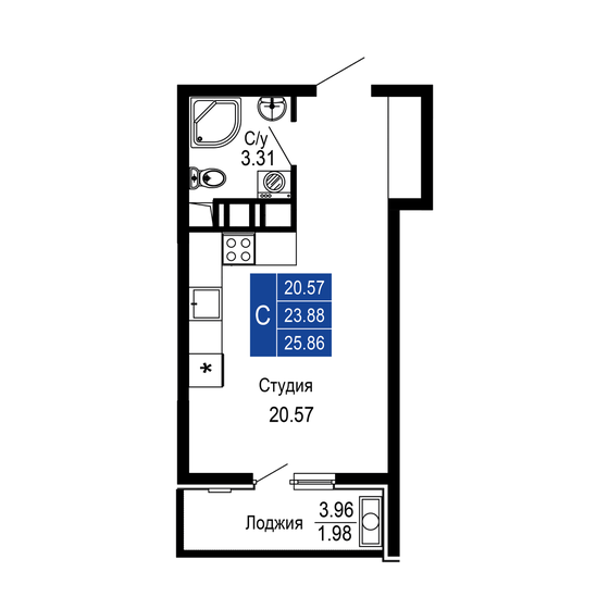 25,9 м², квартира-студия 8 792 400 ₽ - изображение 1