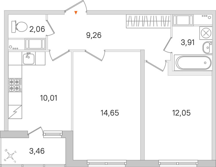 53,7 м², 2-комнатная квартира 10 891 818 ₽ - изображение 1