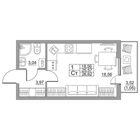 Квартира 26,6 м², студия - изображение 1