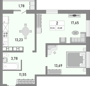 Квартира 61,7 м², 2-комнатная - изображение 1