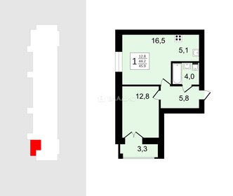 Квартира 44,4 м², 1-комнатная - изображение 1