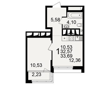 Квартира 33,7 м², 1-комнатная - изображение 1