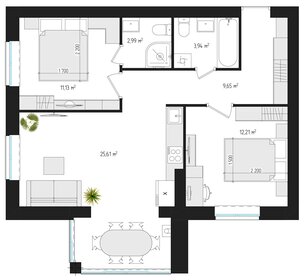 Квартира 63,6 м², 2-комнатная - изображение 1