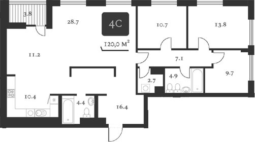 Квартира 122 м², 3-комнатная - изображение 1