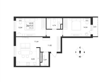 Квартира 71,1 м², 3-комнатная - изображение 1