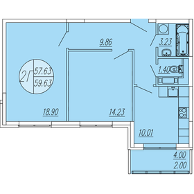 Квартира 59,6 м², 2-комнатная - изображение 1
