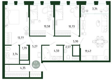 Квартира 86 м², 3-комнатная - изображение 1