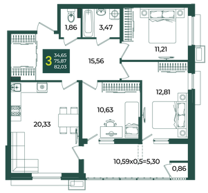 Квартира 82 м², 3-комнатная - изображение 1