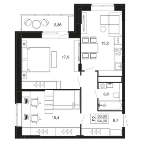 Квартира 64,1 м², 2-комнатная - изображение 1