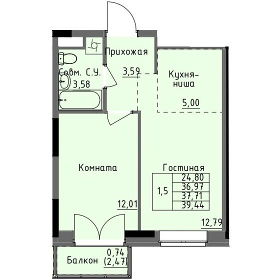 35,3 м², 1-комнатная квартира 4 379 636 ₽ - изображение 20