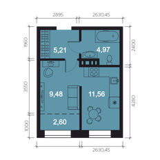 Квартира 33,8 м², 1-комнатная - изображение 3
