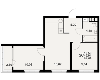 45,4 м², 2-комнатная квартира 3 600 000 ₽ - изображение 87
