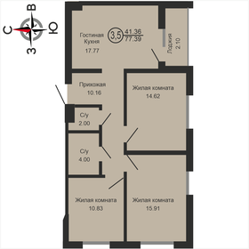 Квартира 77 м², 3-комнатная - изображение 1