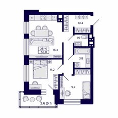 Квартира 56 м², 2-комнатная - изображение 2