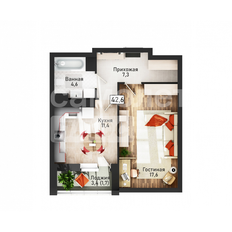 Квартира 42,2 м², 1-комнатная - изображение 4