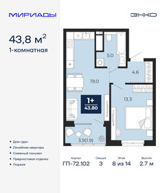 Квартира 43,8 м², 1-комнатная - изображение 1