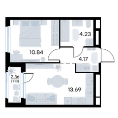 Квартира 34,1 м², 1-комнатная - изображение 3